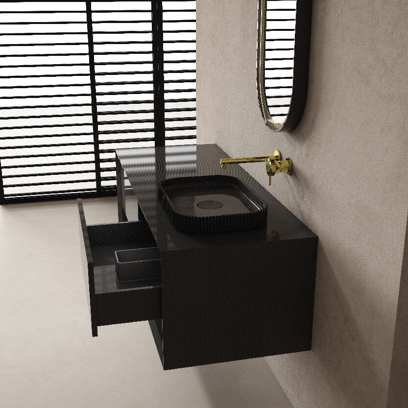 Noir 1200mm Wall Hung Bathroom Vanity Carbon Fiber Black Vanities & Mirrors Arova