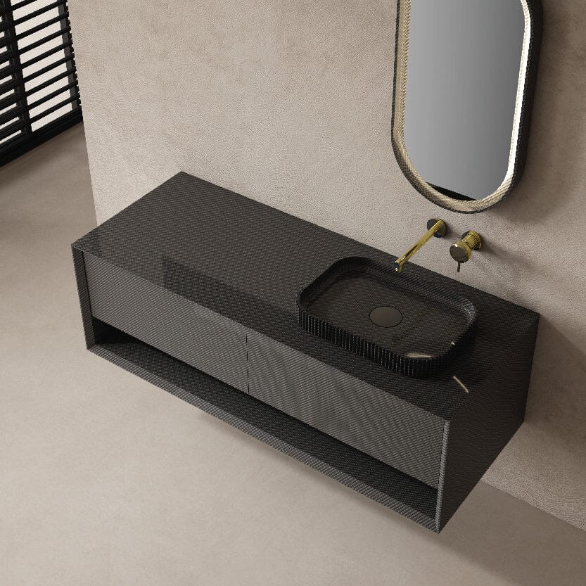 Noir 1200mm Wall Hung Bathroom Vanity Carbon Fiber Black Vanities & Mirrors Arova