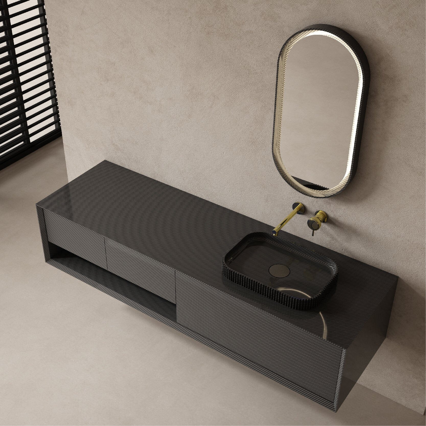 Noir 1600mm Carbon Fiber Wall Hung Bathroom Vanity Unit with Basin Vanities & Mirrors AROVA
