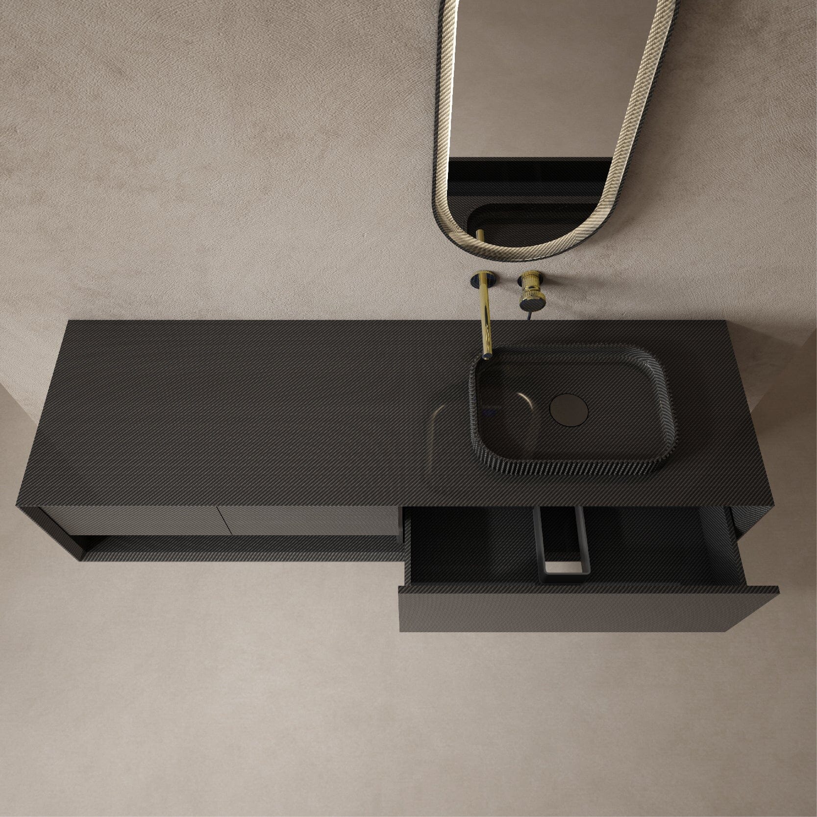 Noir 1600mm Carbon Fiber Wall Hung Bathroom Vanity Unit with Basin Vanities & Mirrors AROVA
