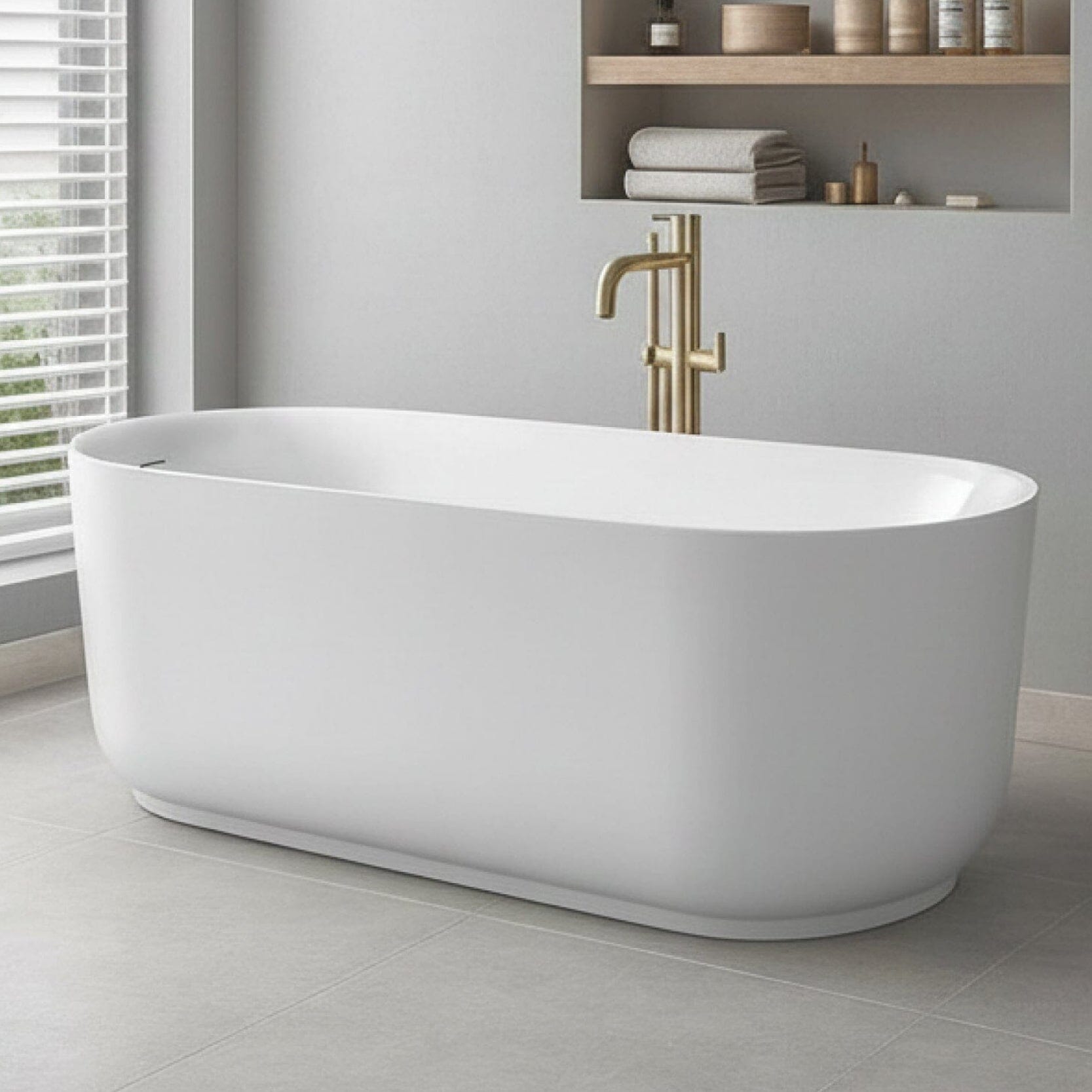 Nola 1500mm Ergonomic Freestanding Bath with Overflow Gloss White Baths Arova