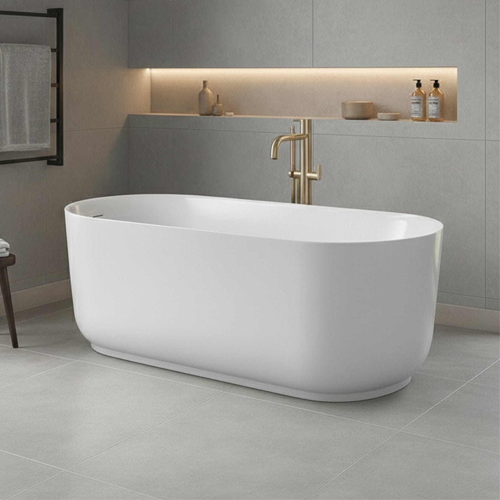 Nola 1700mm Freestanding Bath with Overflow Gloss White Baths Arova