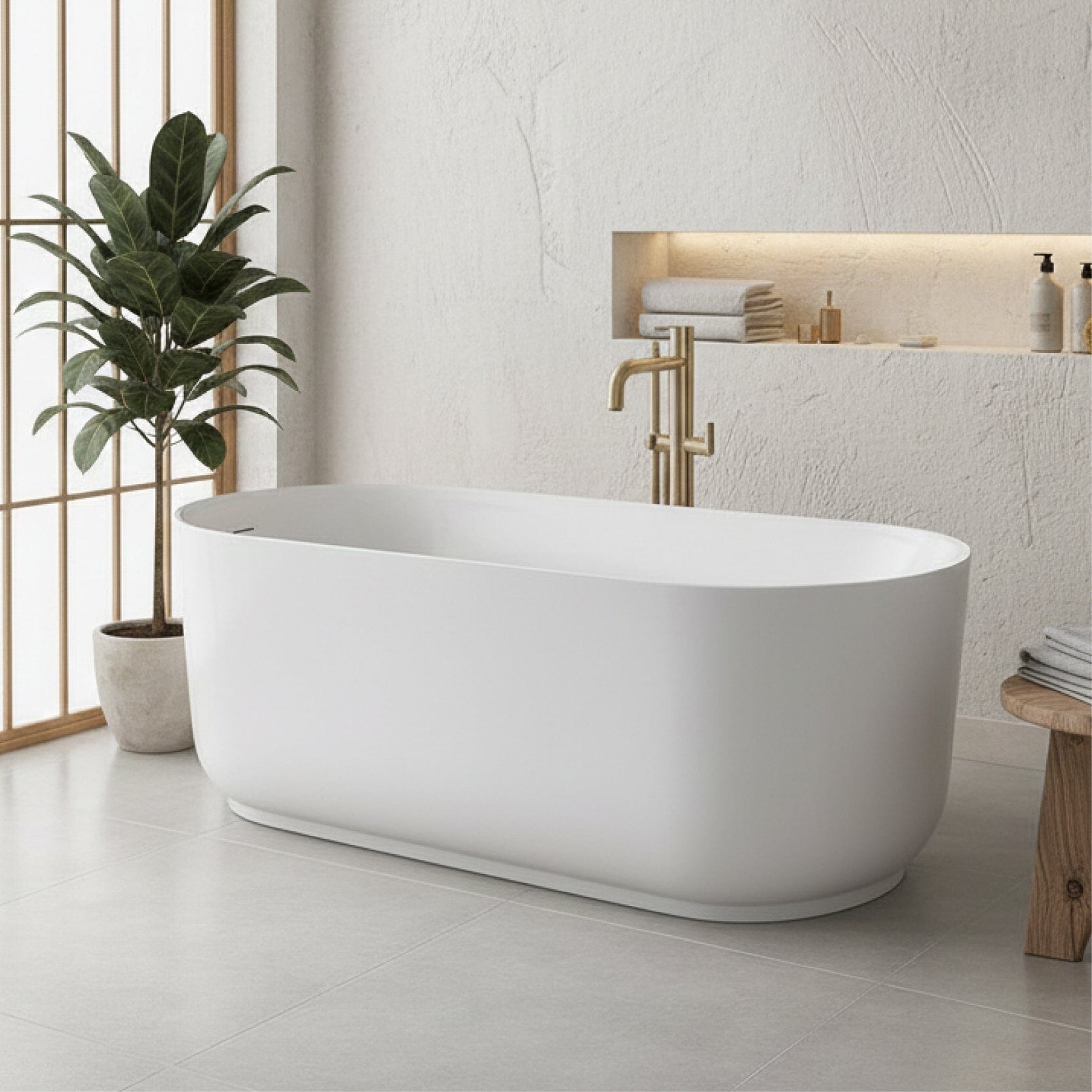 Nola 1700mm Freestanding Bath with Overflow Gloss White Baths Arova