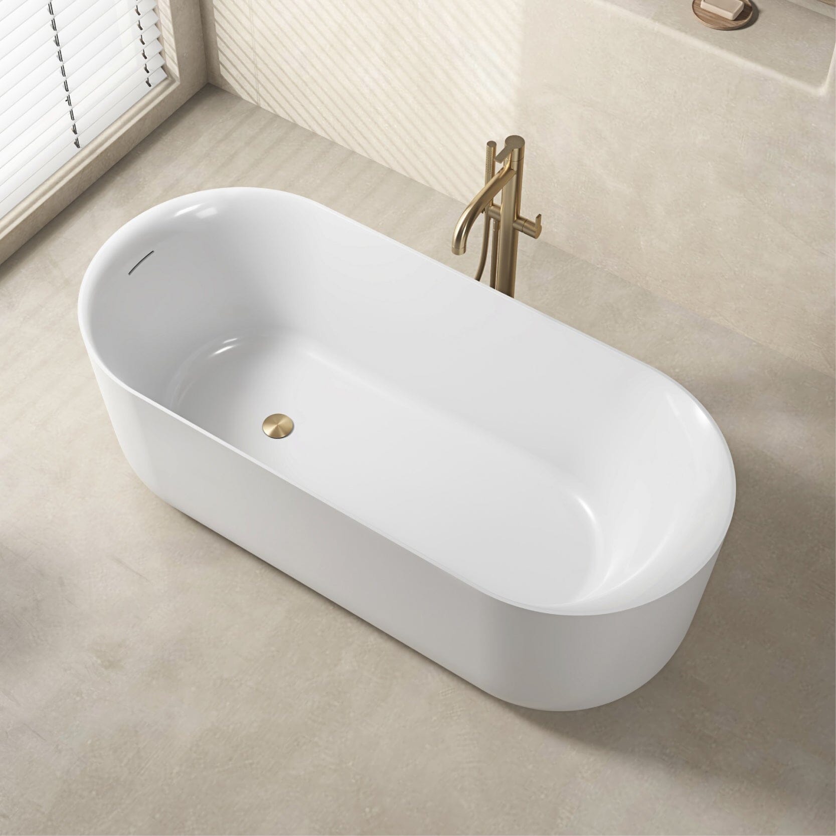 Nola 1700mm Freestanding Bath with Overflow Matte White Baths Arova