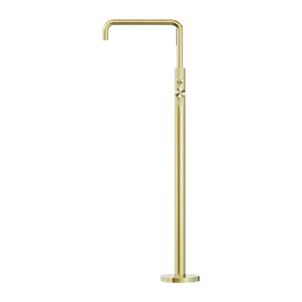 OPAL FREESTANDING BATH MIXER WITH HAND SHOWER BRUSHED GOLD NR251903aBG NERO Tapware Nero