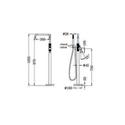 OPAL FREESTANDING BATH MIXER WITH HAND SHOWER BRUSHED GOLD NR251903aBG NERO Tapware Nero