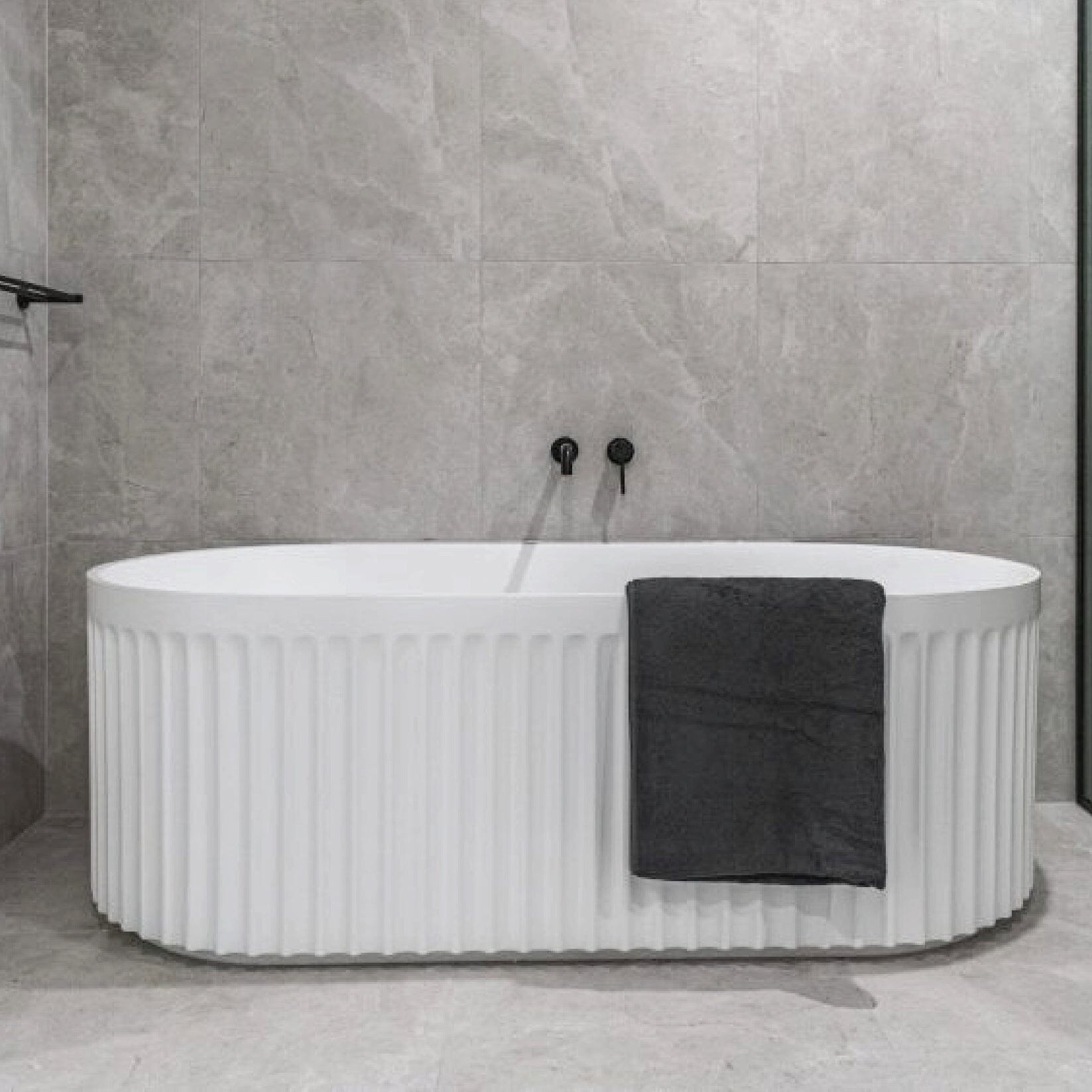 ORI 1500mm V Groove Fluted Freestanding Bathtub Gloss White Baths Arova