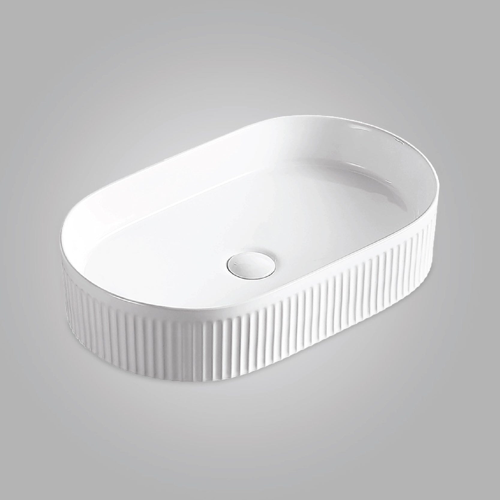 Ori 56 Fluted Above Counter Oval Basin Gloss White Basins Arova