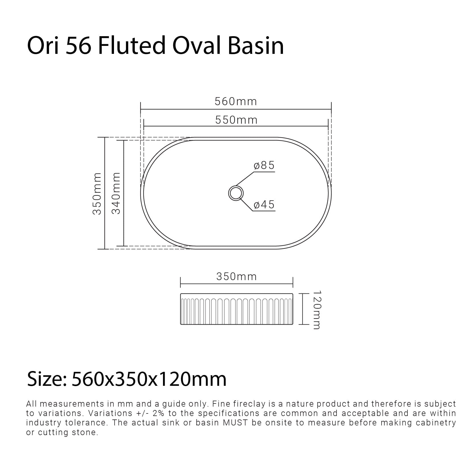 Ori 56 Fluted Oval Basin Above Counter Matte White Basins Arova