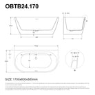 Rina 1700mm Oval Freestanding Bath with Overflow Gloss White Baths Arova