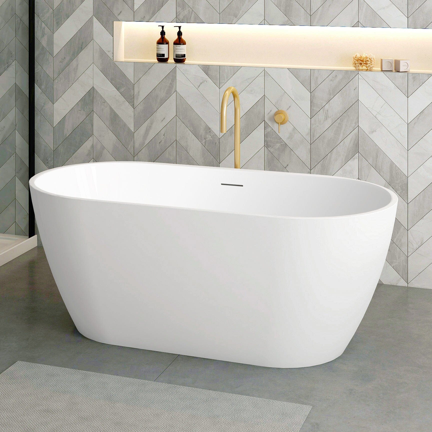 Sera 1500mm Freestanding Bath with Overflow Gloss White Baths Arova