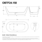 Sera 1500mm Oval Freestanding Bath with Overflow Gloss White Baths Arova