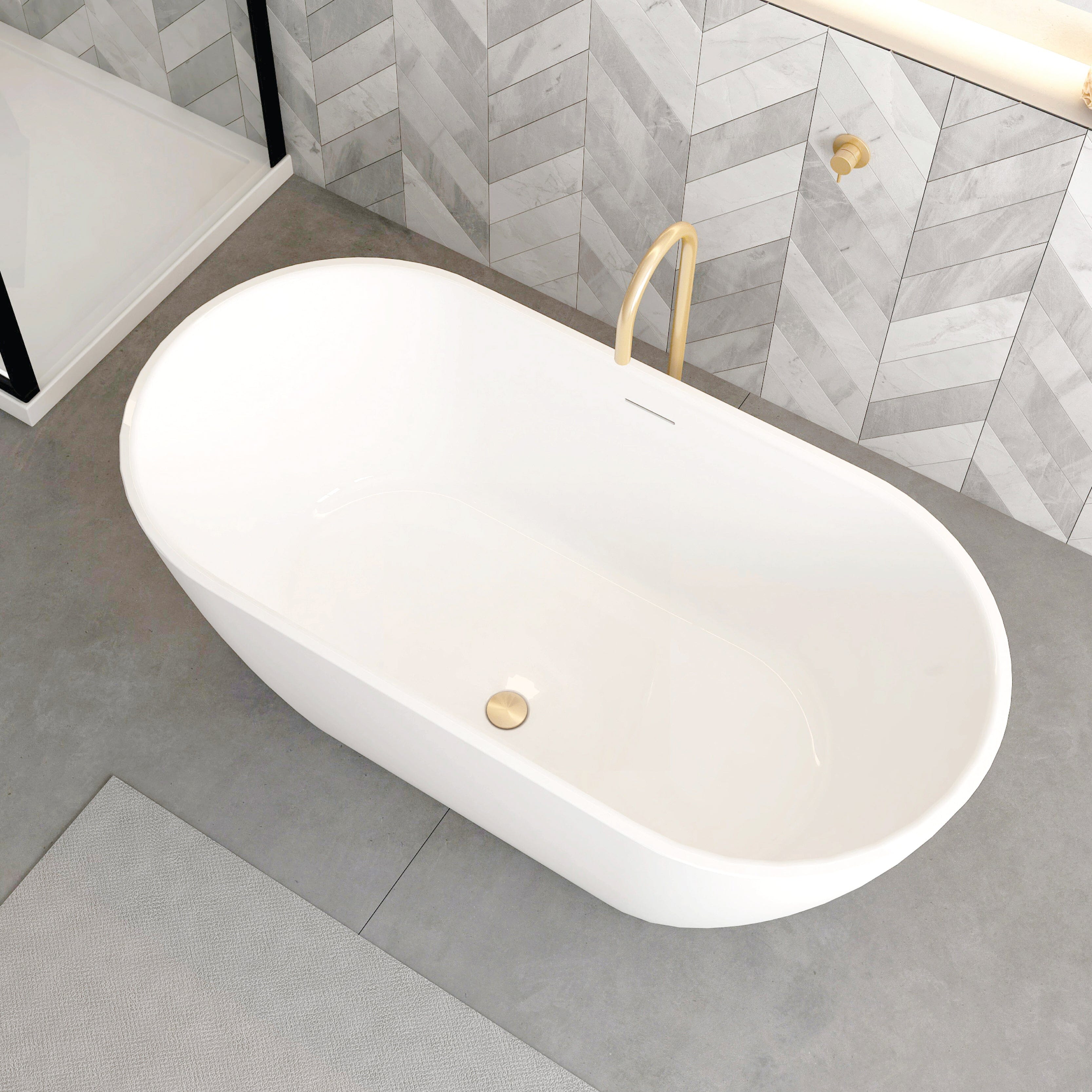 Sera 1500mm Oval Freestanding Bath with Overflow Gloss White Baths Arova