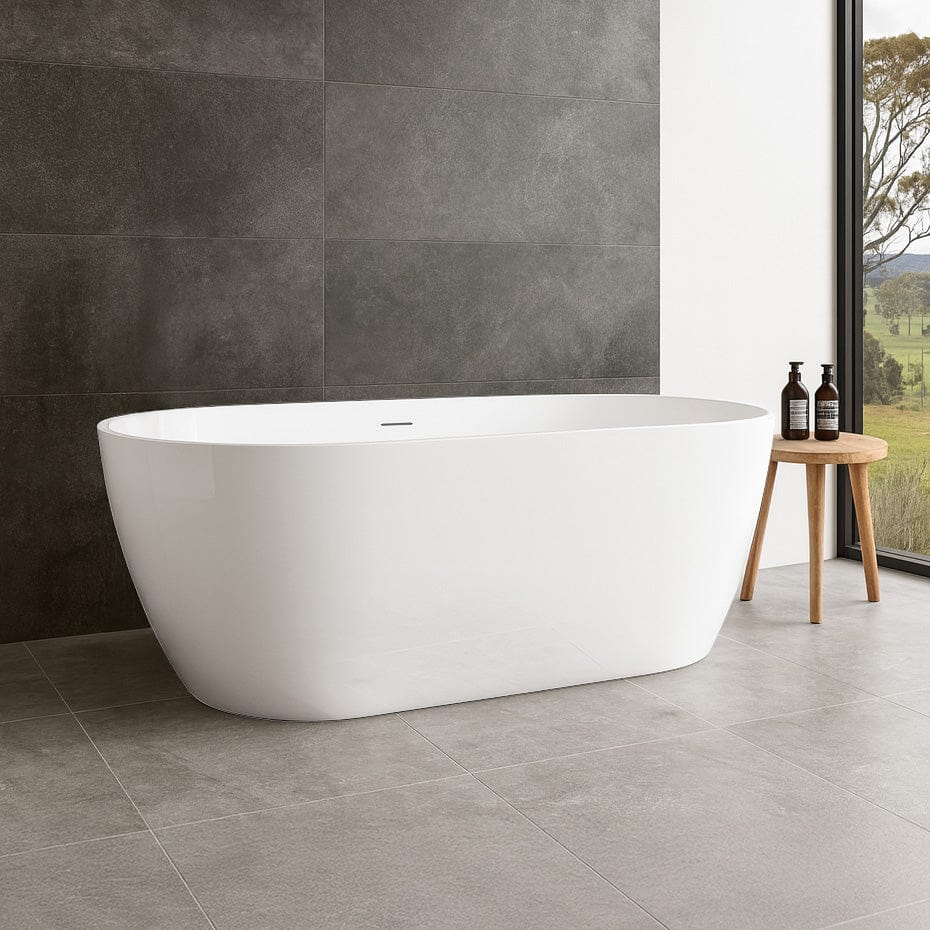 Sera 1700mm Freestanding Bath with Overflow Gloss White Baths Arova