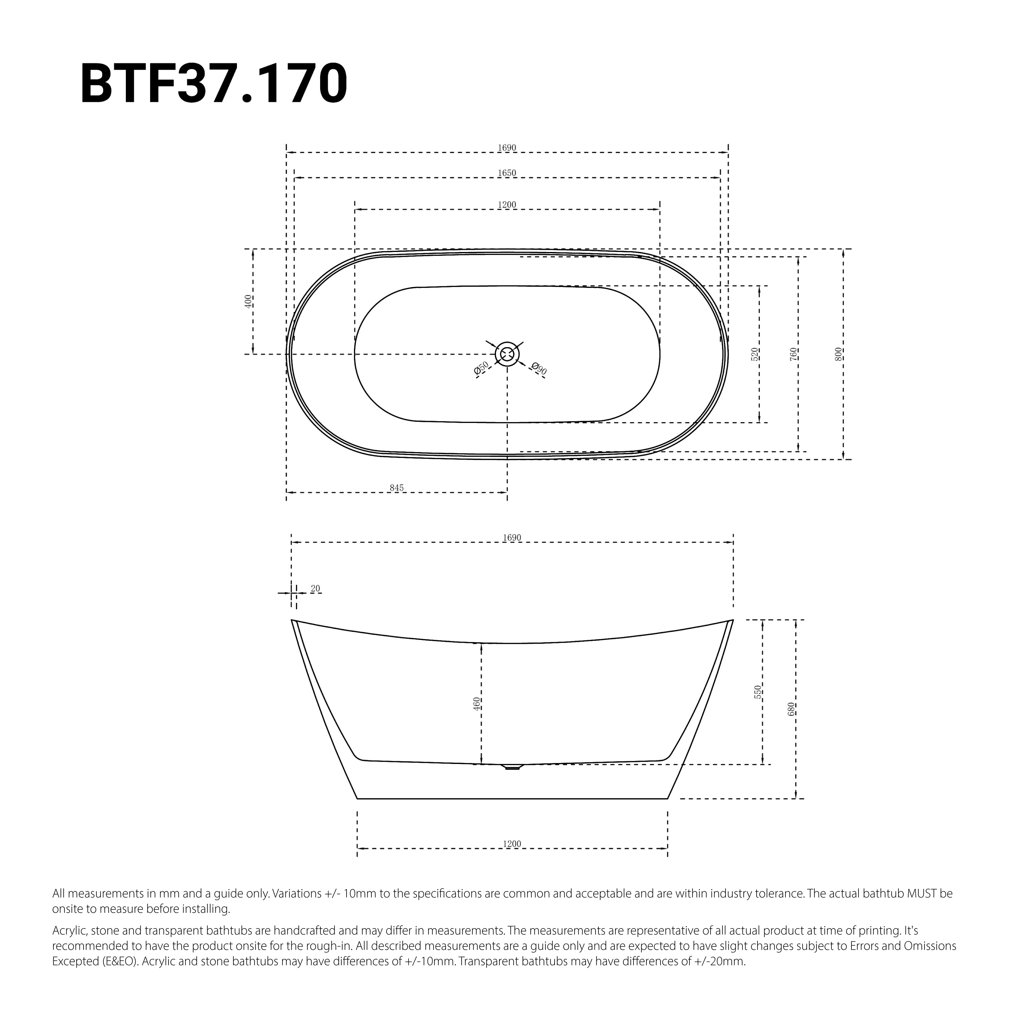 Serene 1700mm Freestanding Bathtub Gloss White Baths Arova