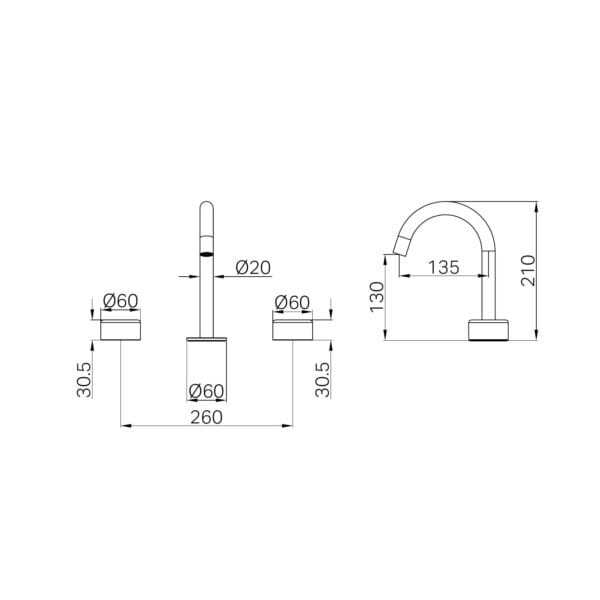 SERENITY BASIN SET ARC SPOUT WITH METAL HANDLE BRUSHED NICKEL 24D016BN Tapware Nero