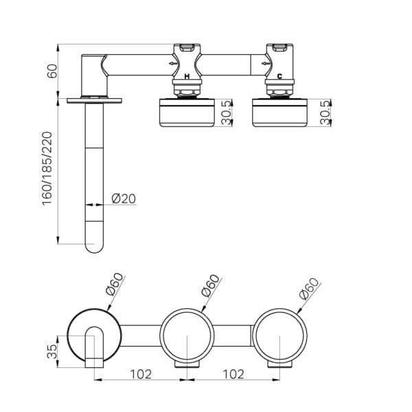 Serenity Wall Basin Set 160mm Offset Spout With Metal Handle Brushed Nickel Nero Tapware Nero