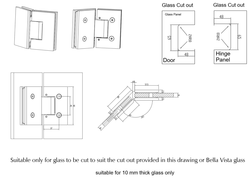 Shower Screen Hinge 135 Degrees French Gold Shower Screens Bella Vista