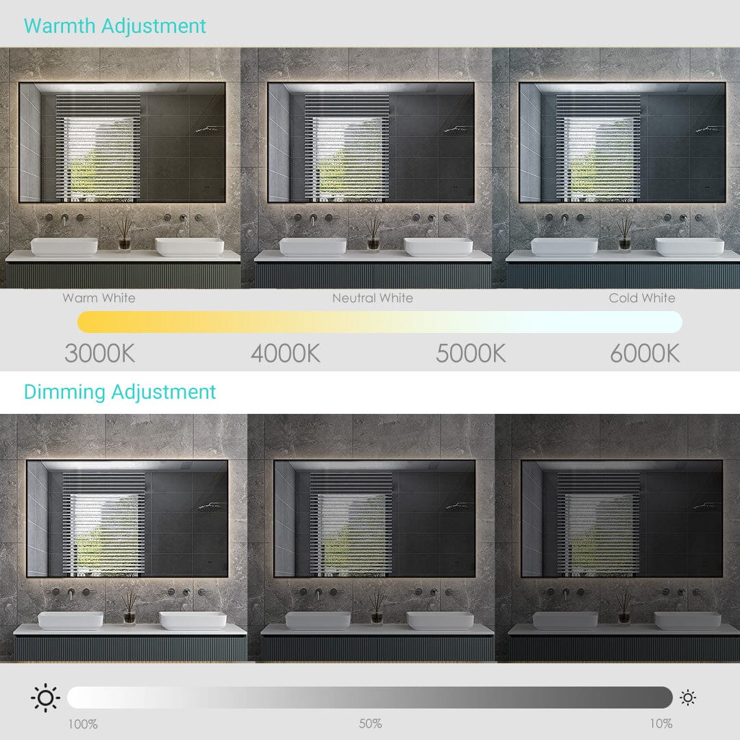 Sol Frameless 1200mmx700mm Anti-Fog Dimmable Led Bathroom Mirror Rectangular LED Mirror Arova