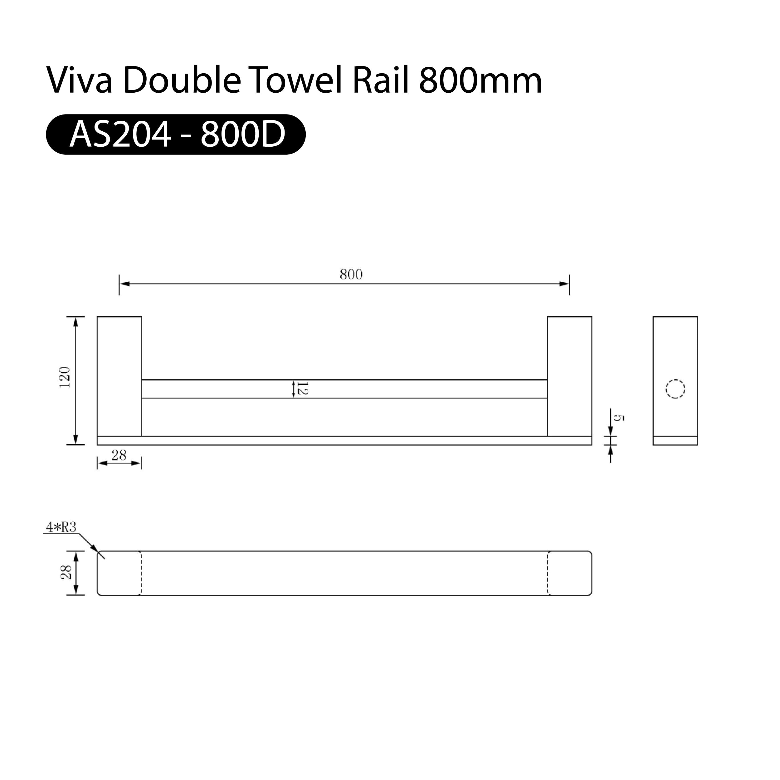 Viva Double Towel Rail 800mm Brushed Nickel Accessories Arova