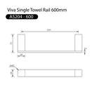 Viva Single Towel Rail 600mm Matt Black Accessories Arova