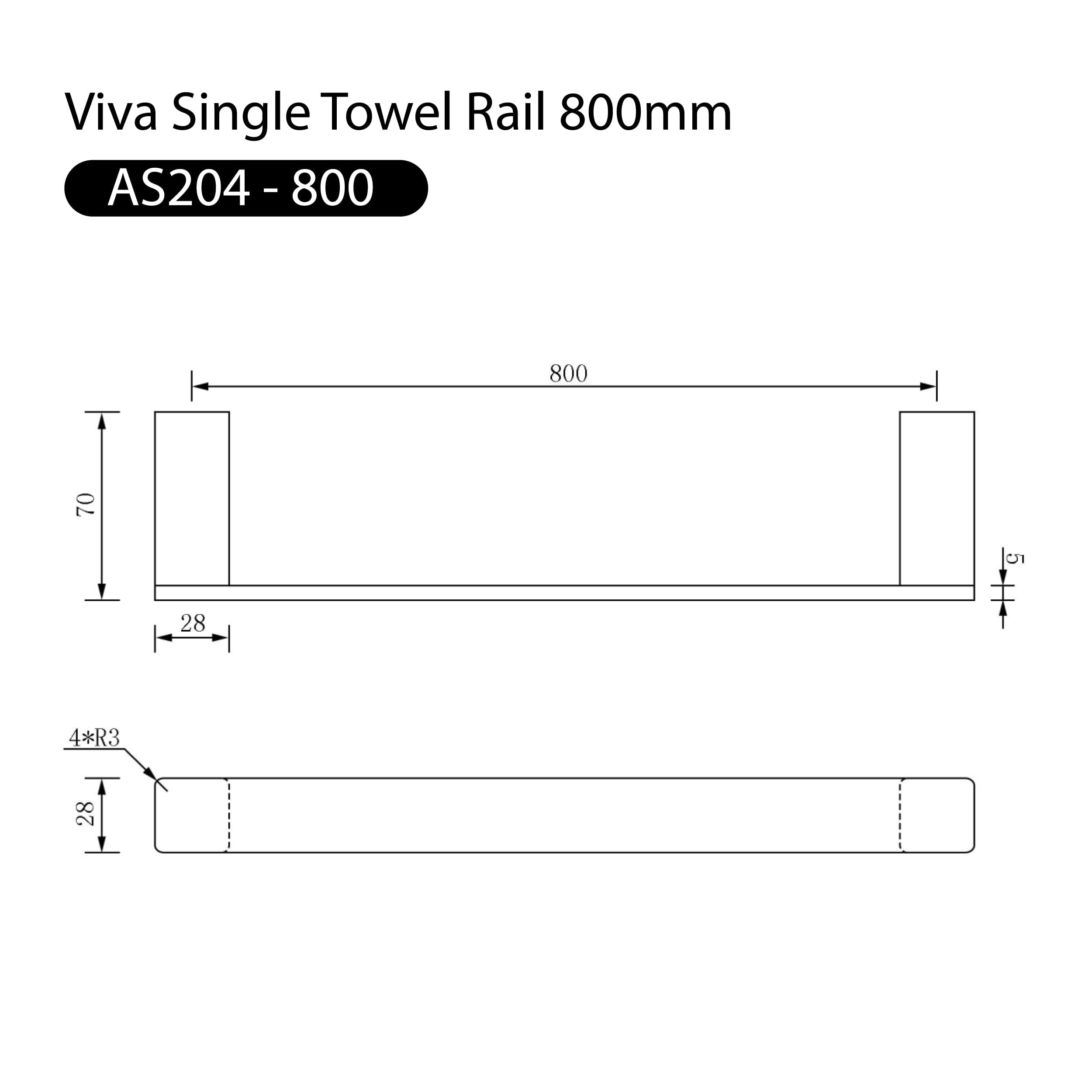 Viva Single Towel Rail 800mm Chrome Accessories Arova