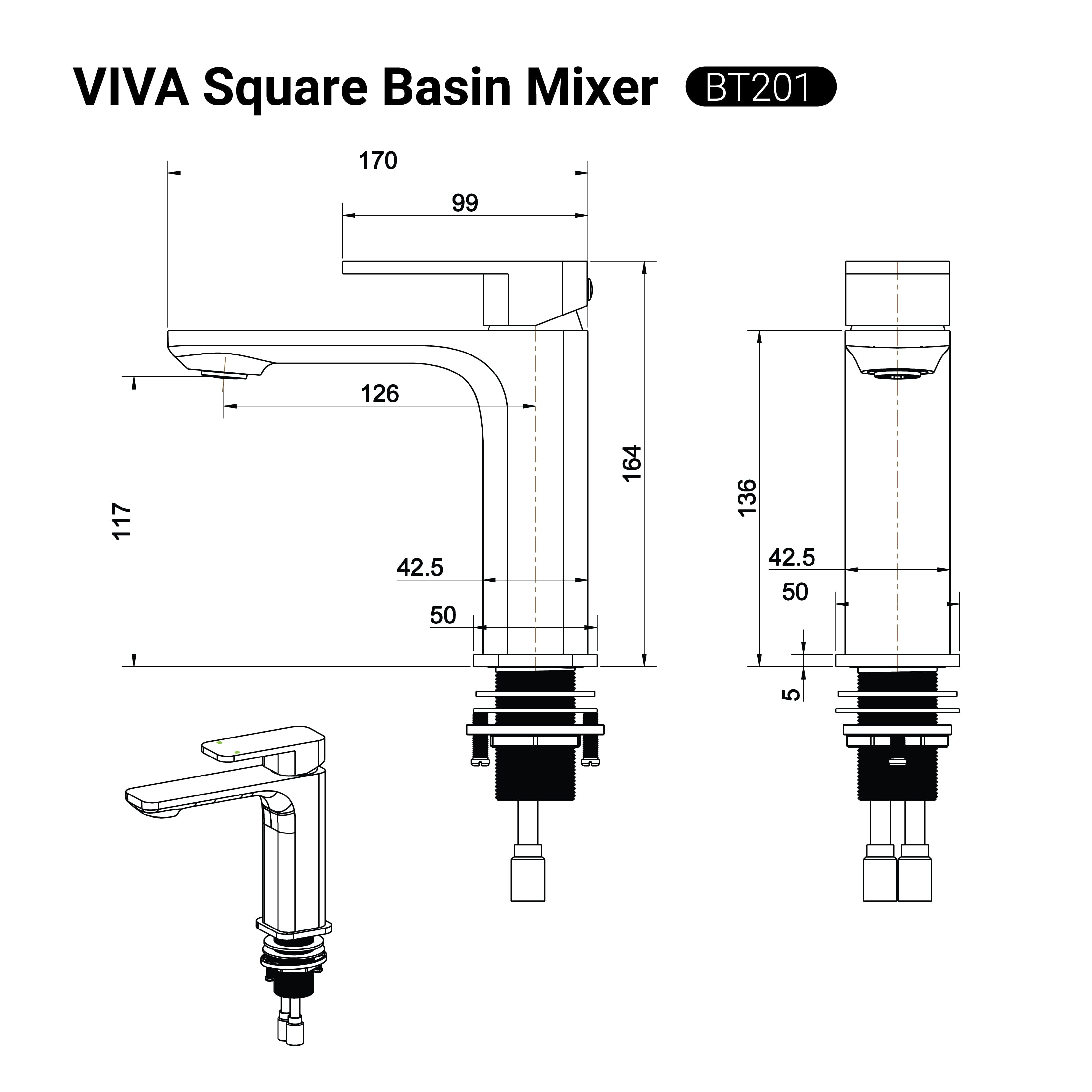 VIVA Square Basin Mixer Brushed Nickel - BT201BN Tapware Arova