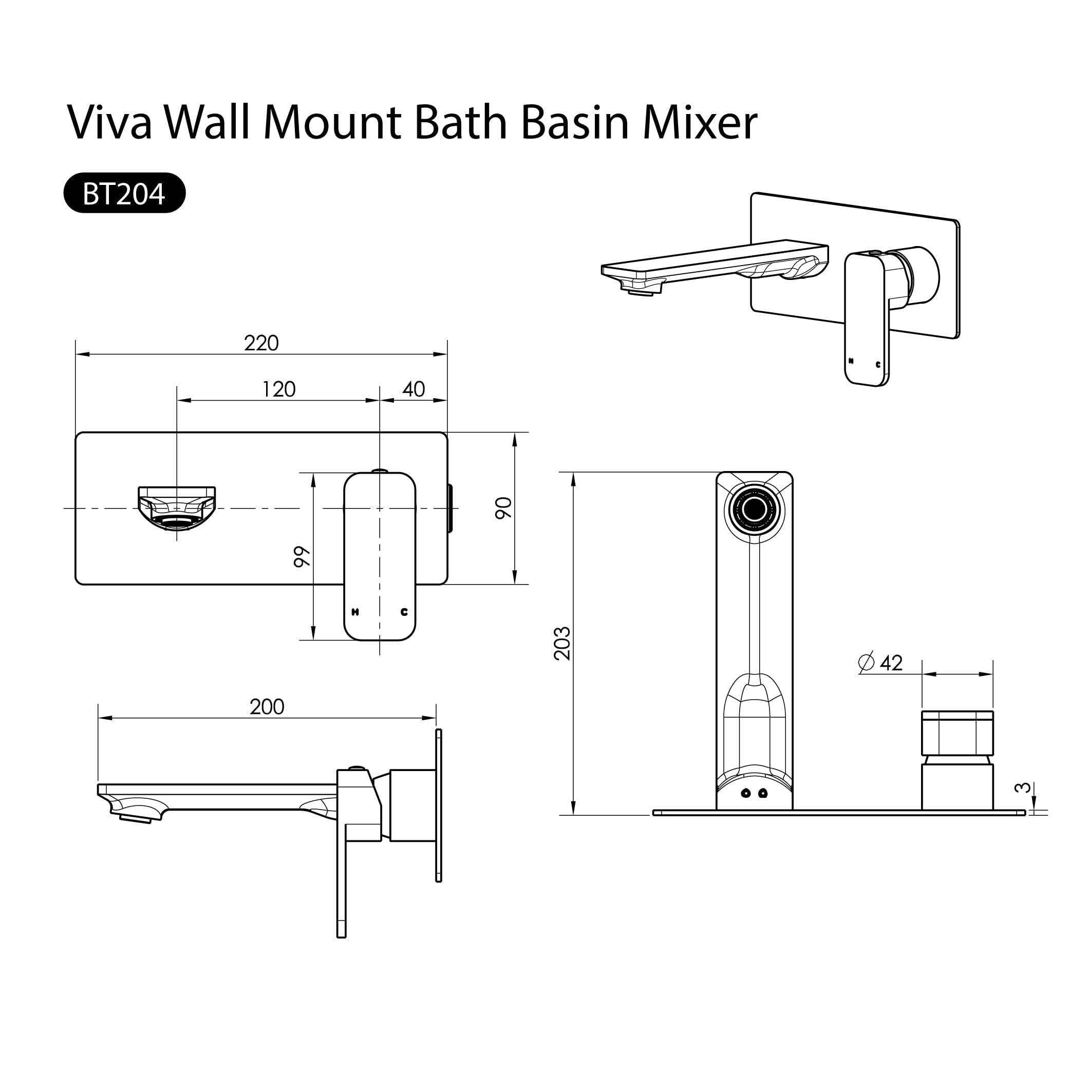 VIVA Wall Mount Bath Basin Mixer Brushed Gold - BT204BG Tapware Arova