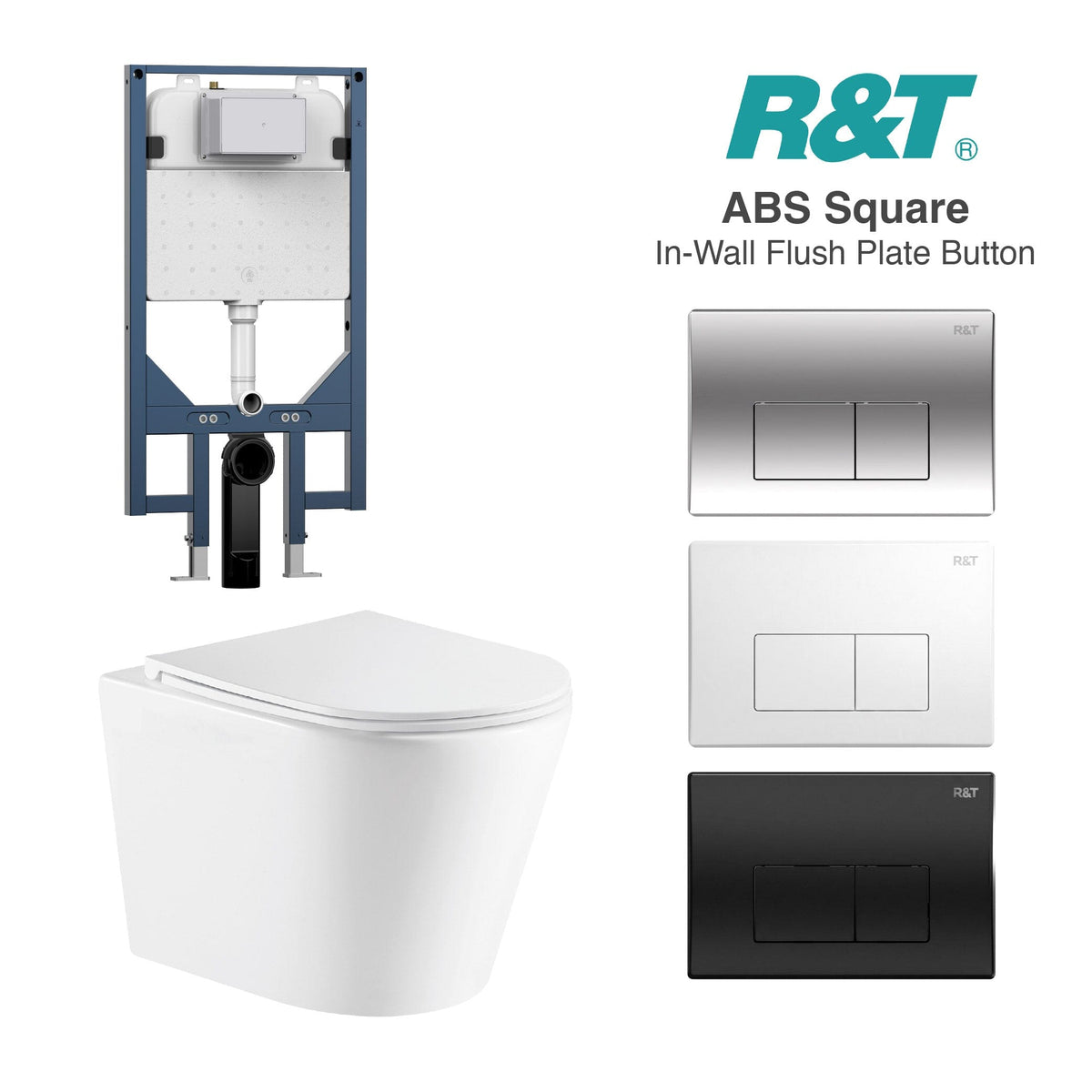 Yara51 Rimless Tornado Wall Hung Toilet Package - R&T Cistern & ABS Square Button Arova