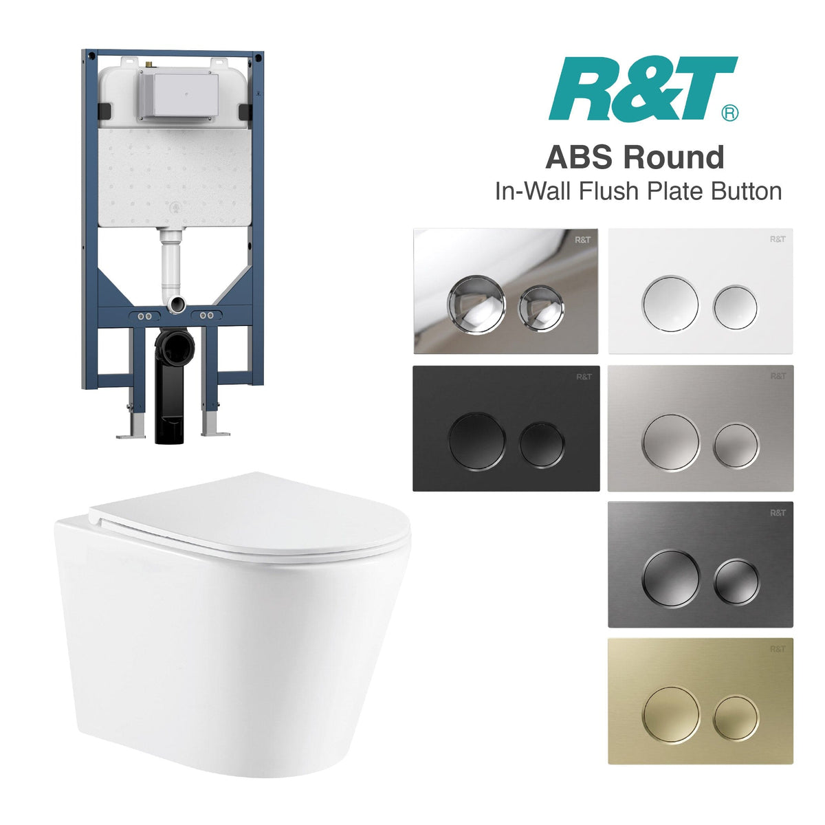 Yara51 Wall Hung Rimless Tornado Toilet Package - R&T Cistern & ABS Round Button Arova