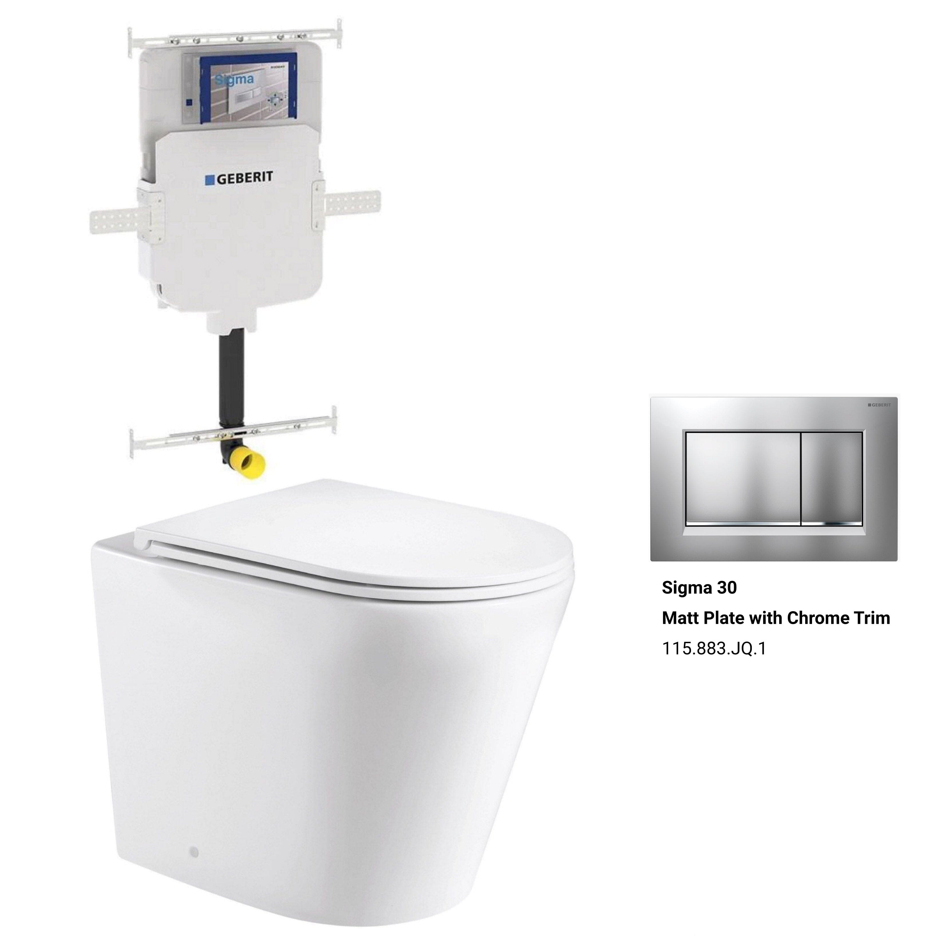Yara58 Rimless Tornado Floor Mount Toilet Package - Geberit Sigma 8 Cistern & Square Button Toilets Arova Geberit Sigma 8 In Wall Toilet cistern-109.795.00.1 Sigma 30 Matt Plate with Chrome Trim-115.883.JQ.1