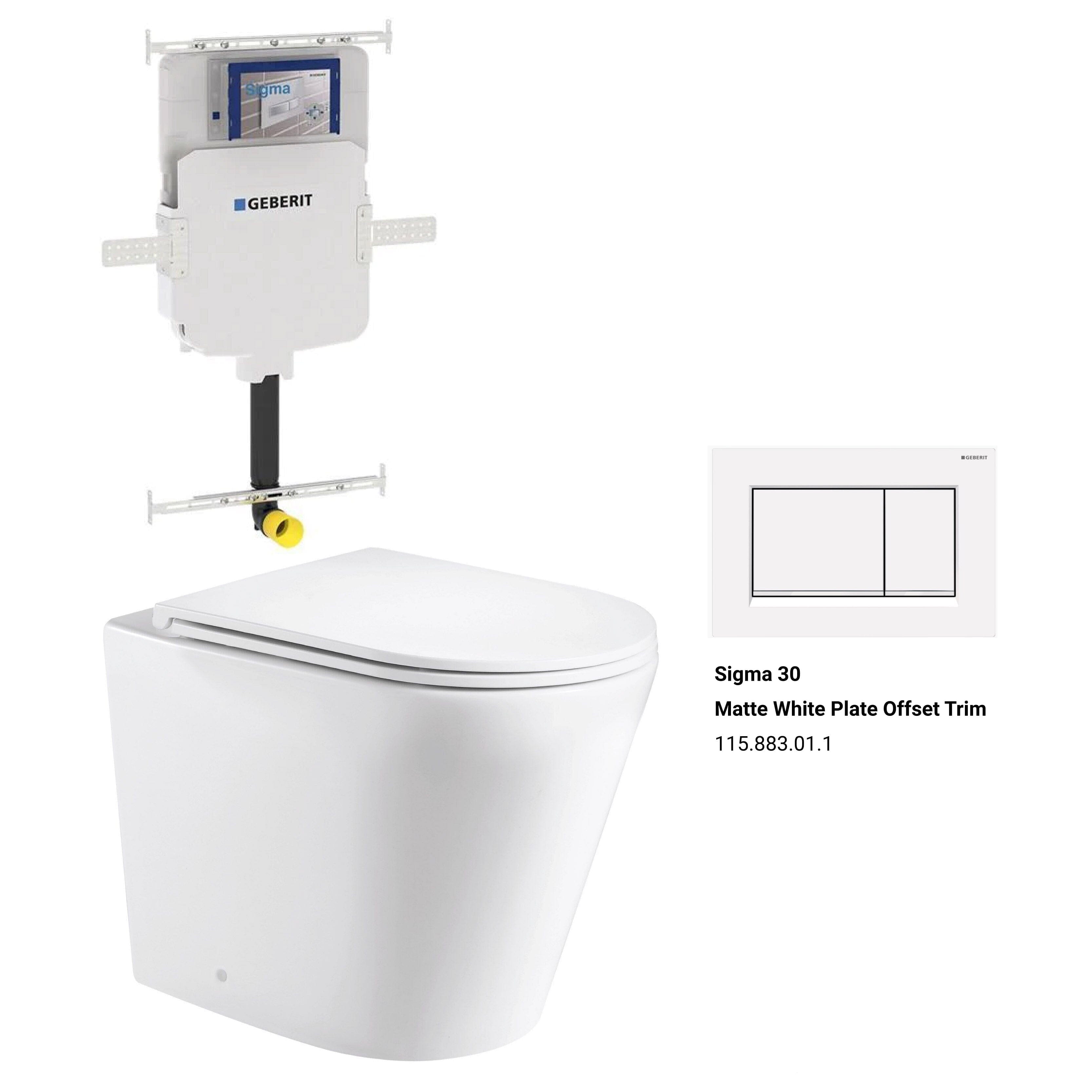 Yara58 Rimless Tornado Floor Mount Toilet Package - Geberit Sigma 8 Cistern & Square Button Toilets Arova Geberit Sigma 8 In Wall Toilet cistern-109.795.00.1 Sigma 30 Matte White Plate Offset Trim-115.883.01.1