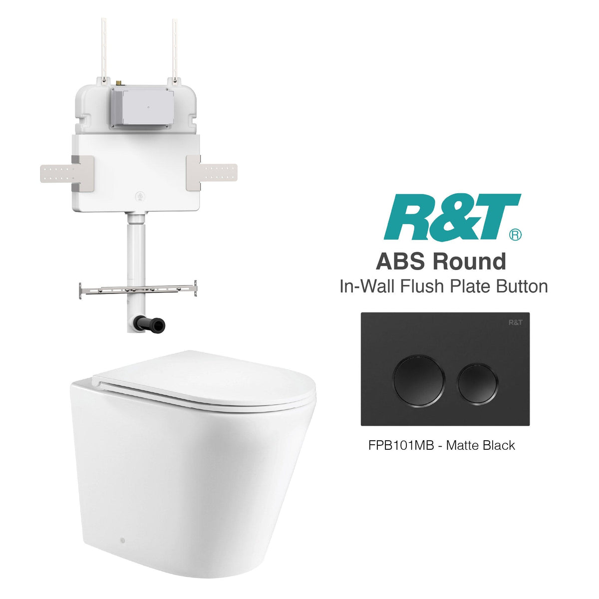 Yara58 Rimless Tornado Toilet Package - R&T Cistern & ABS Round Button Arova Yara58 CST002 – Upgraded Reinforced R&T In-Wall Toilet Cistern Matte Black