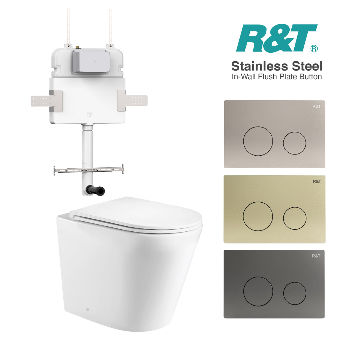 Yara58 Rimless Tornado Toilet Package - R&T Cistern & Stainless Steel Button Arova