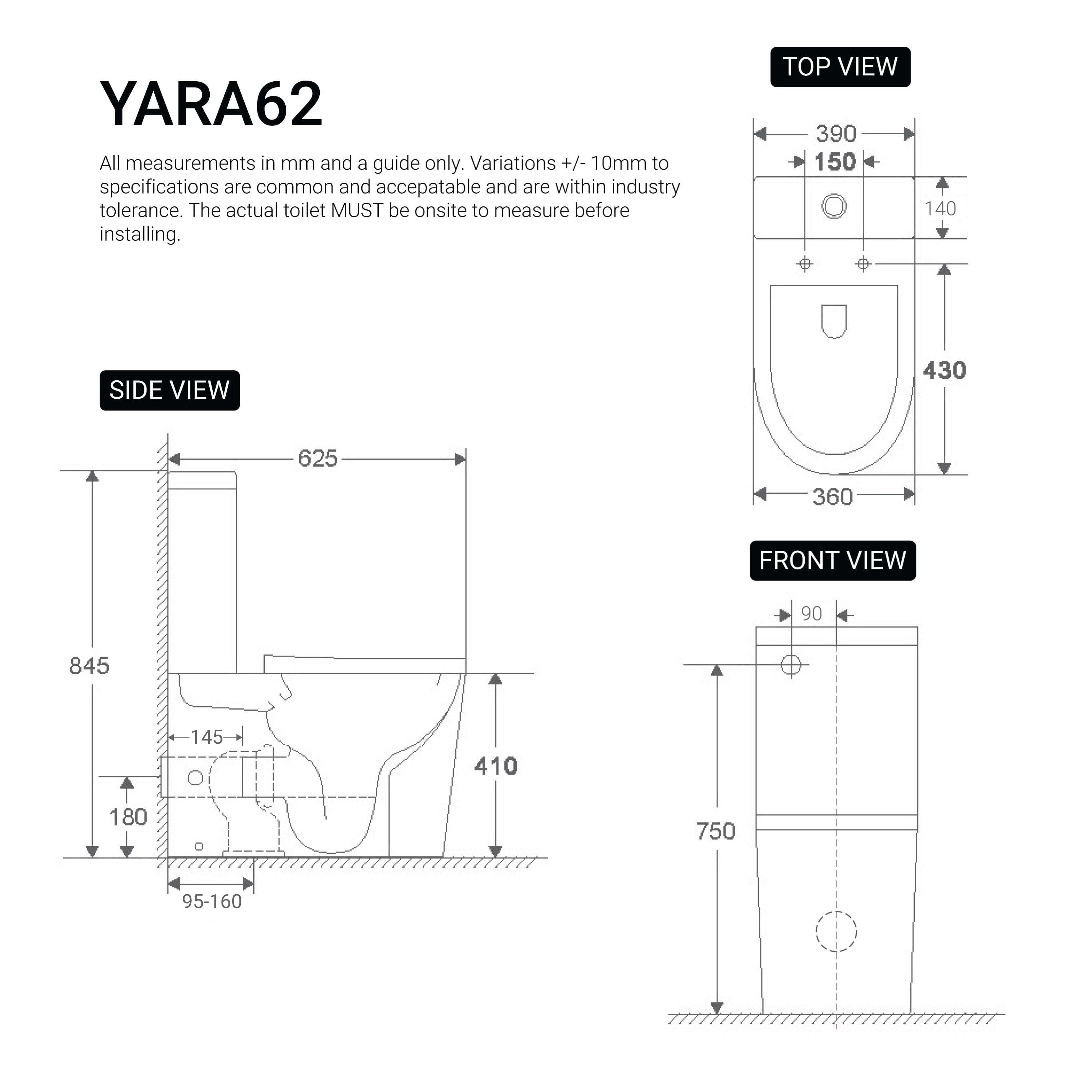 Yara62 Rimless Tornado Compact Back to Wall Toilet Toilets Arova