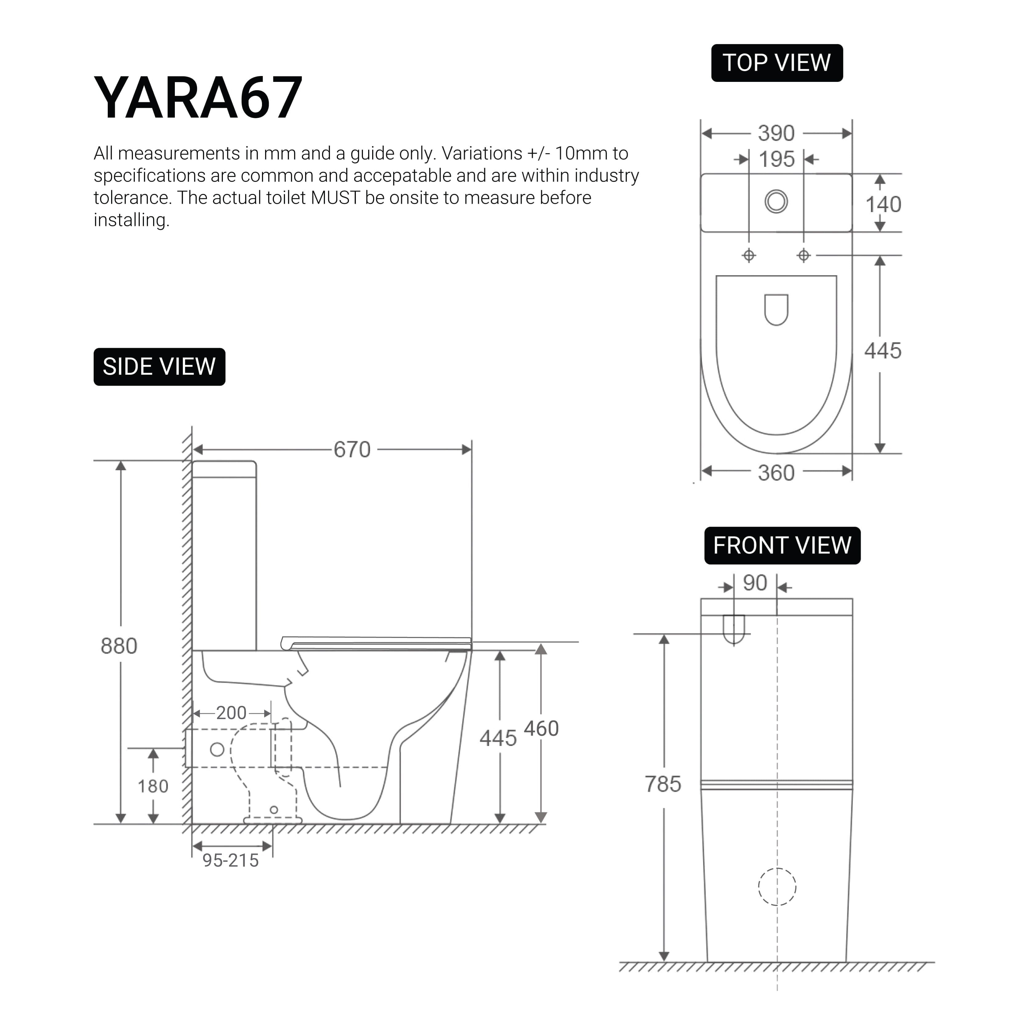Yara67 Ambulant Rimless Tornado Back to Wall Toilet Toilets Arova