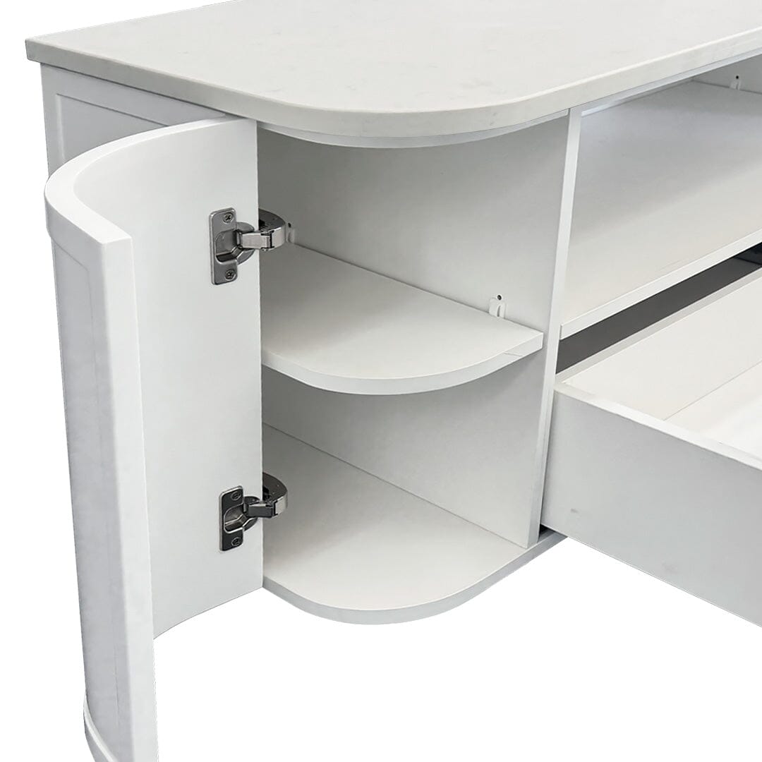 York 1200mm Curved Wall Hung Vanity Matte White + Luxe Stone Top Arova