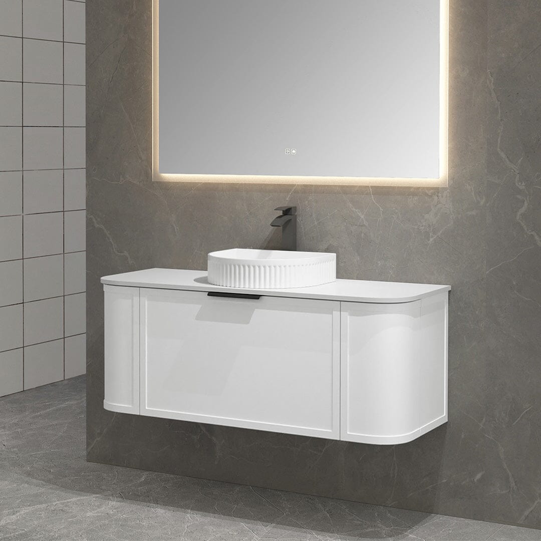 York 1200mm Curved Wall Hung Vanity Matte White Vanities Arova
