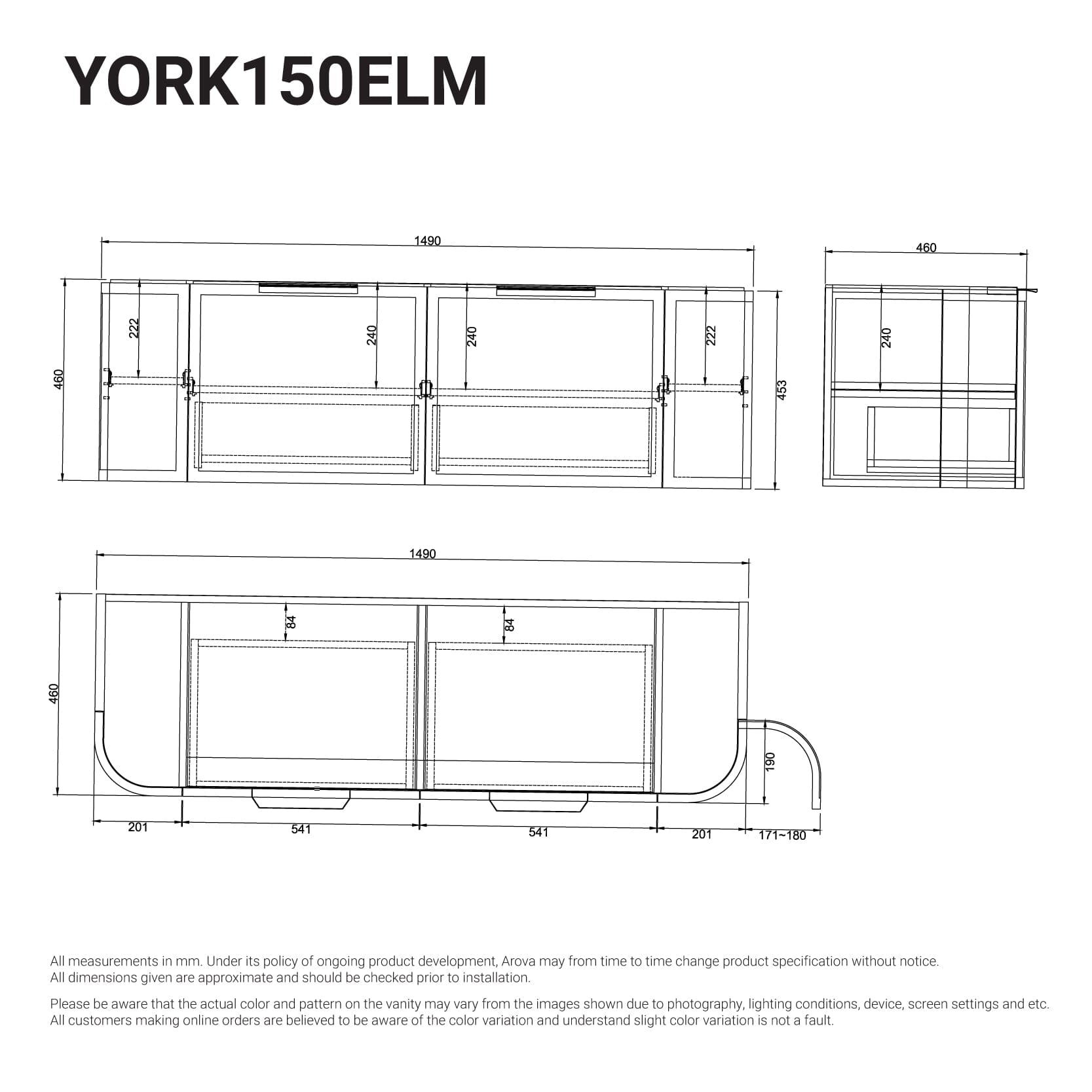 York 1500mm Curved Wall Hung Bathroom Vanity Timber Vanities Arova