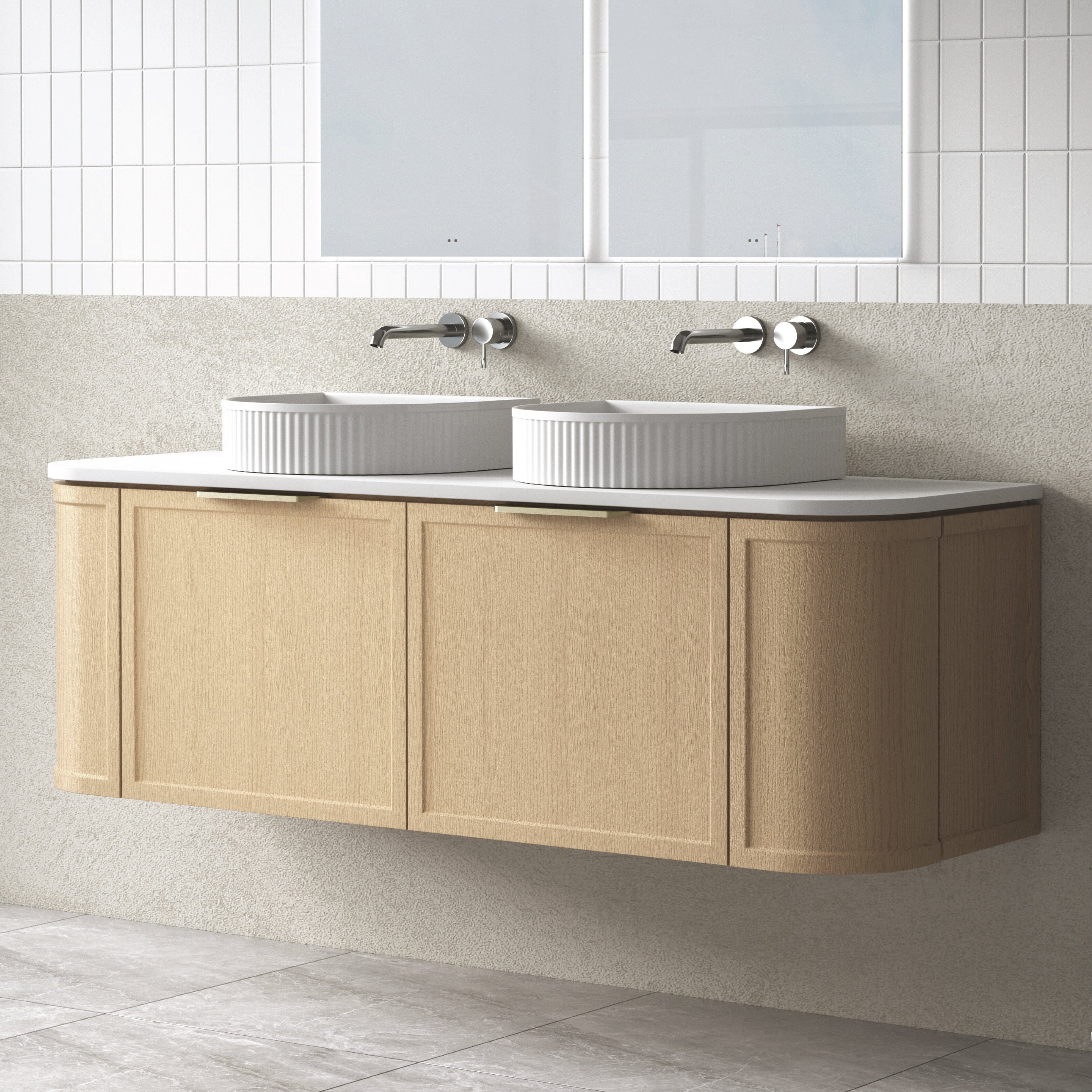 York 1500mm Curved Wall Hung Bathroom Vanity Timber Vanities Arova