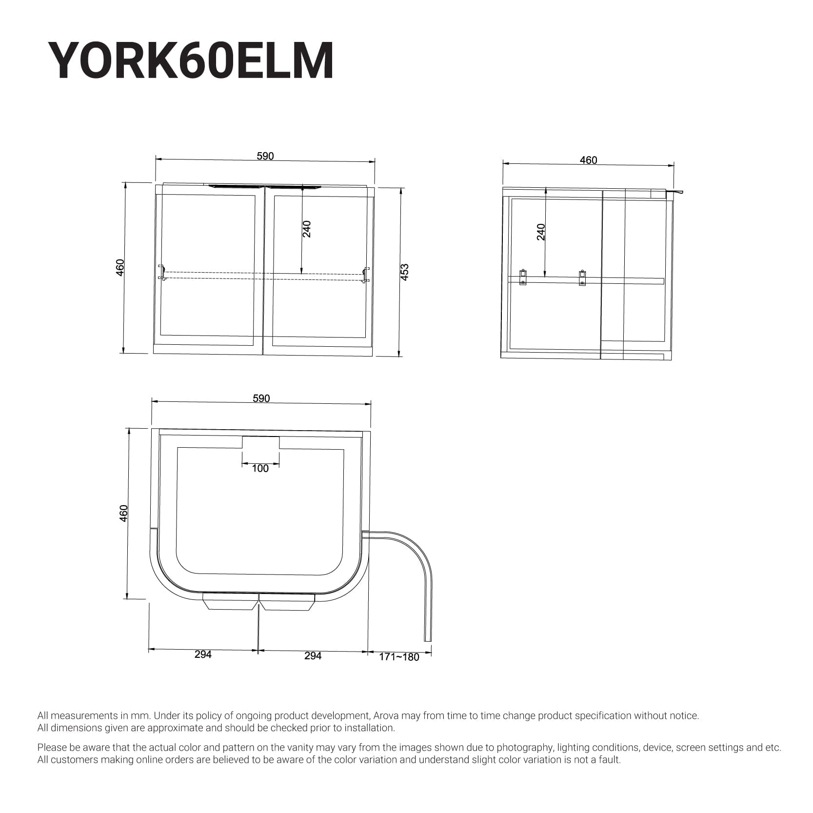 York 600mm Curved Wall Hung Bathroom Vanity Timber Vanities Arova