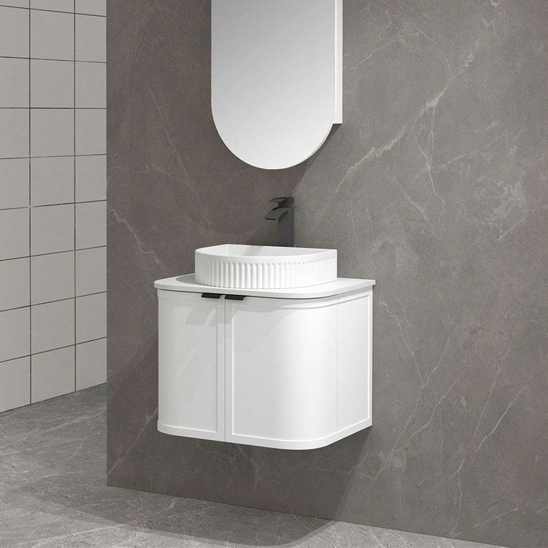 York 600mm Curved Wall Hung Vanity Matte White Vanities Arova