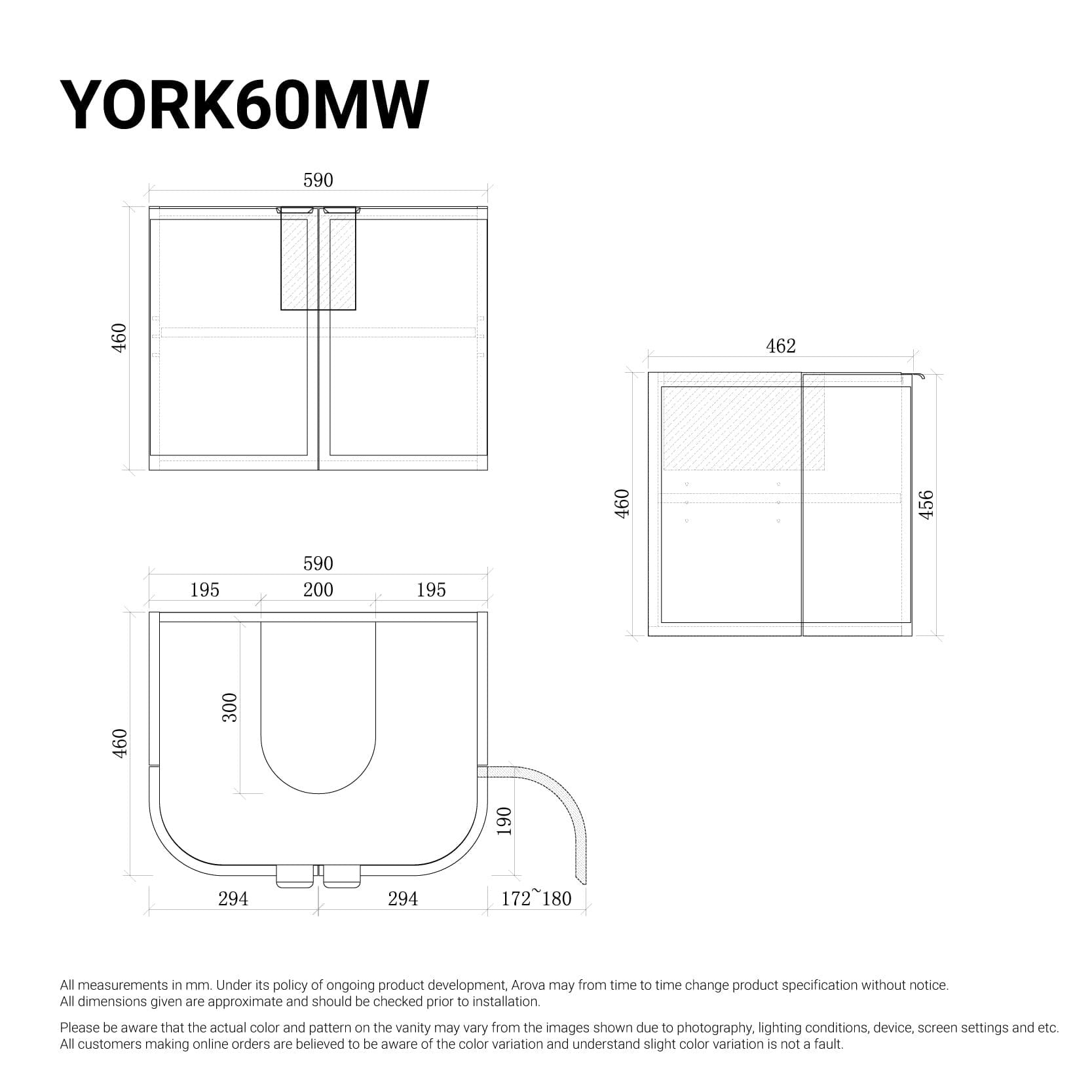York 600mm Curved Wall Hung Vanity Matte White Vanities Arova