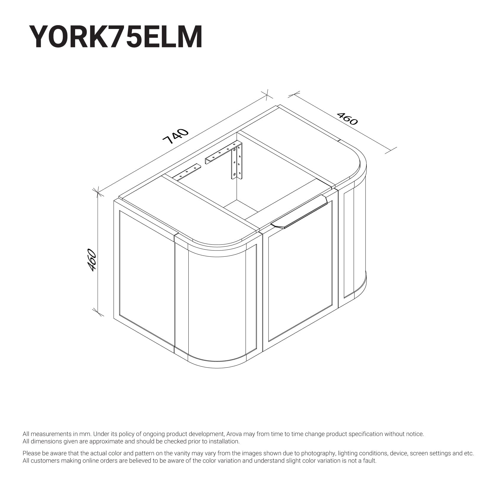 York 750mm Curved Timber Wall Hung Bathroom Vanity Vanities Arova