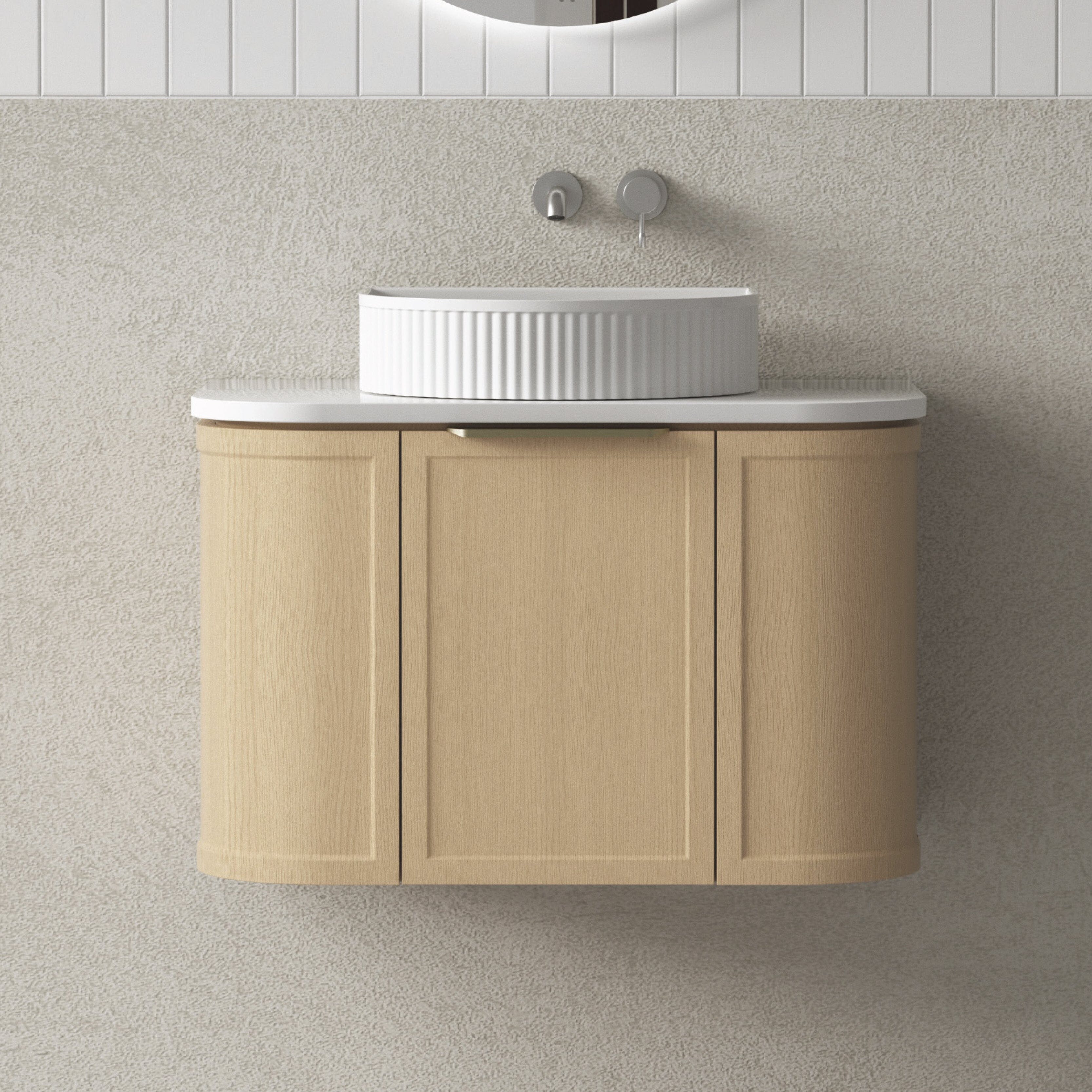 York 750mm Curved Wall Hung Bathroom Vanity Timber Vanities Arova