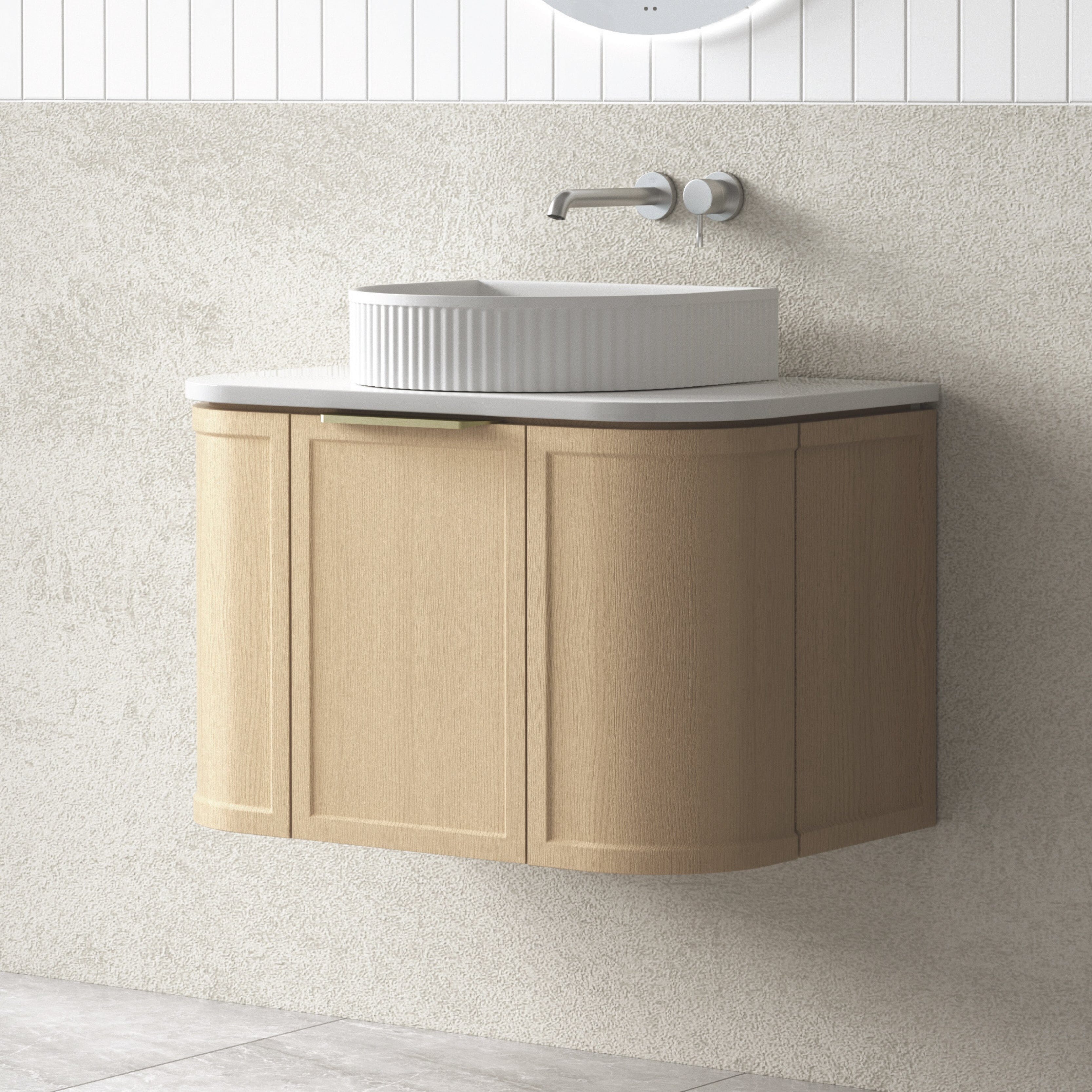 York 750mm Curved Wall Hung Bathroom Vanity Timber Vanities Arova
