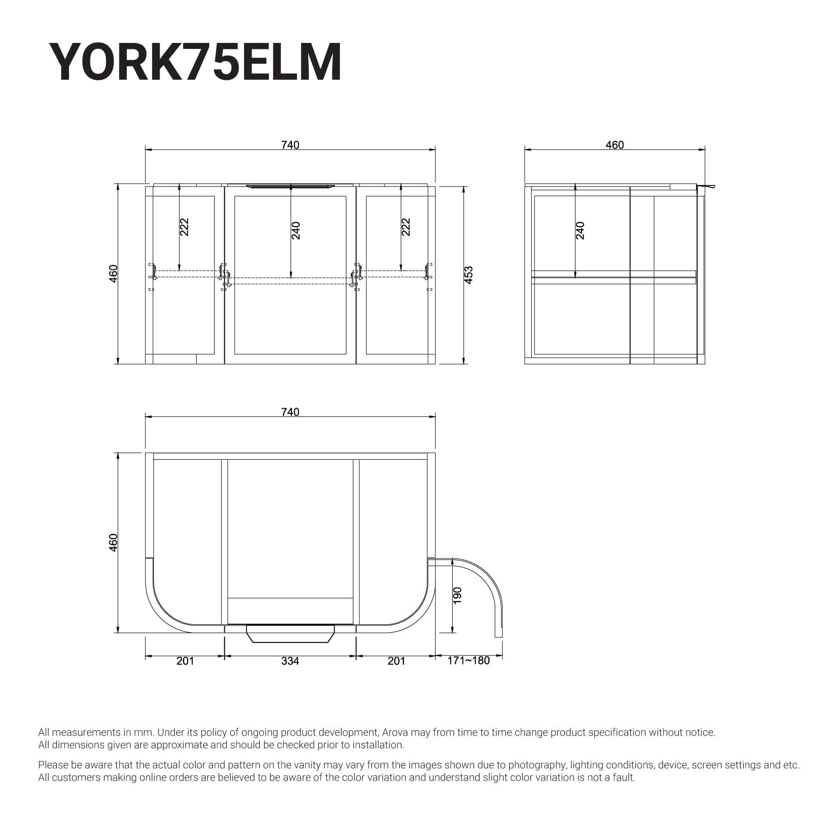 York 750mm Curved Wall Hung Bathroom Vanity Timber Vanities Arova