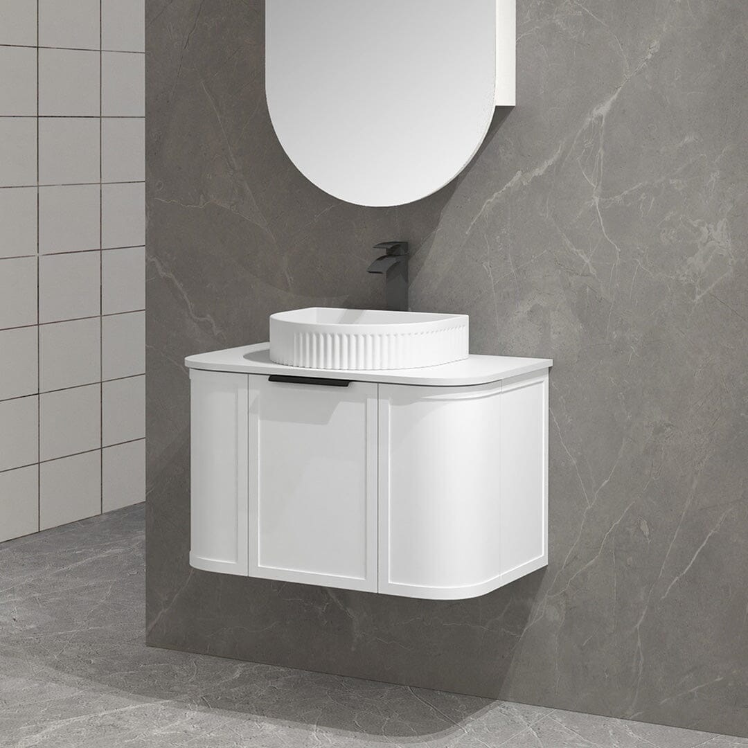 York 750mm Curved Wall Hung Vanity Matte White Vanities Arova