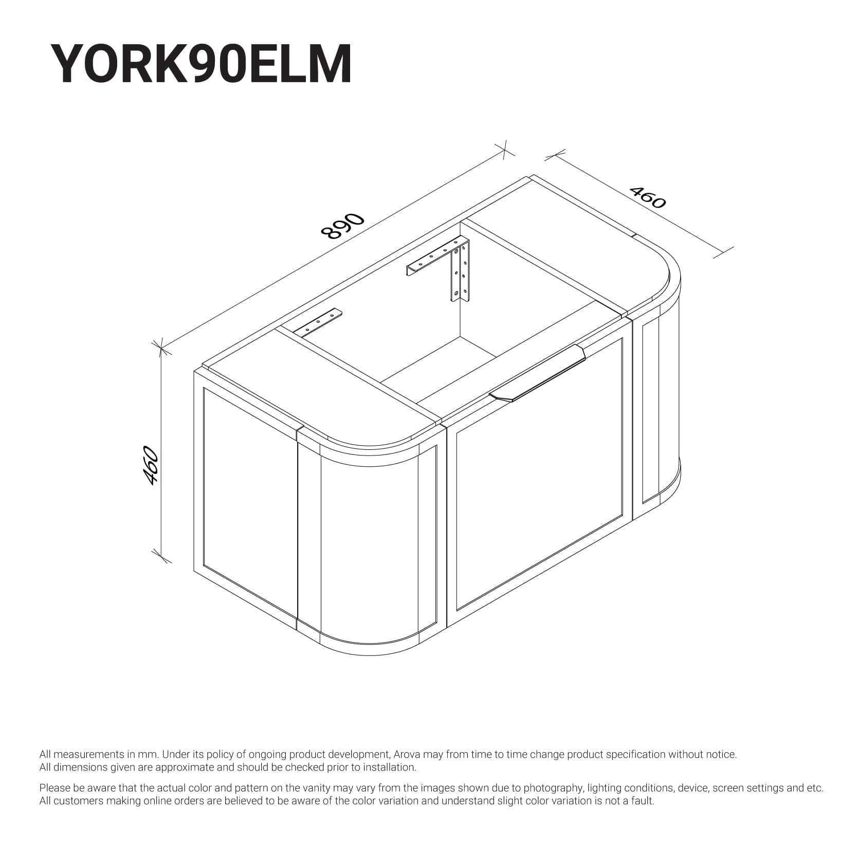 York 900mm Curved Wall Hung Timber Vanity + Luxe Stone Top Arova