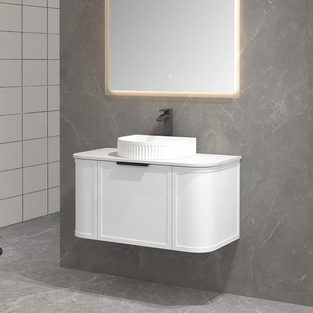 York 900mm Curved Wall Hung Vanity Matte White Vanities Arova
